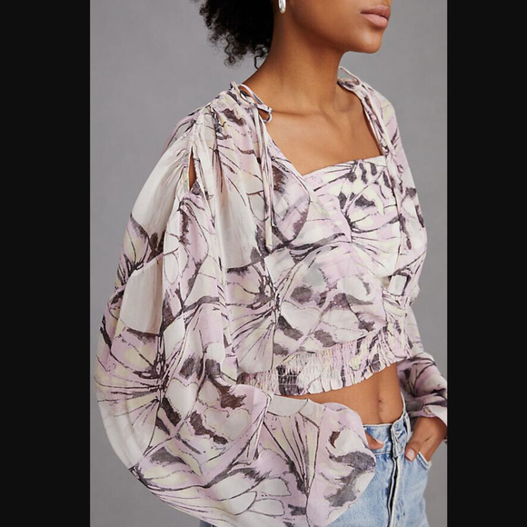 NWT Anthropologie Sheer Peasant V-Neck Top - Small Petite - Picture 4 of 5